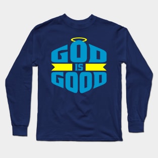 God is Good Blue and Yellow Halo Christian Long Sleeve T-Shirt